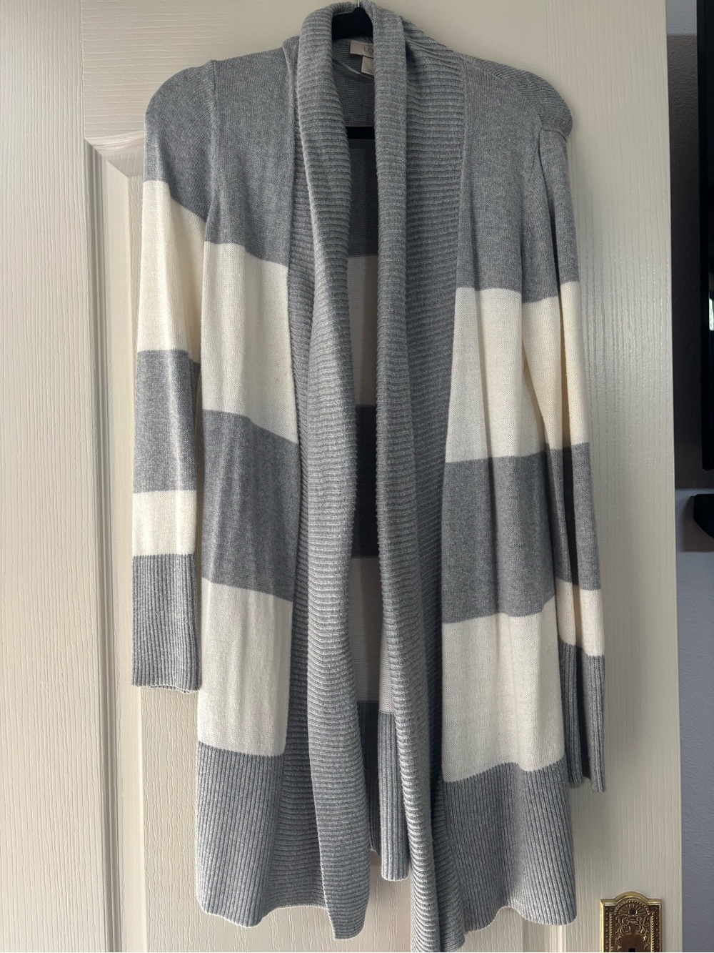 Gray striped loft cardigan XS
